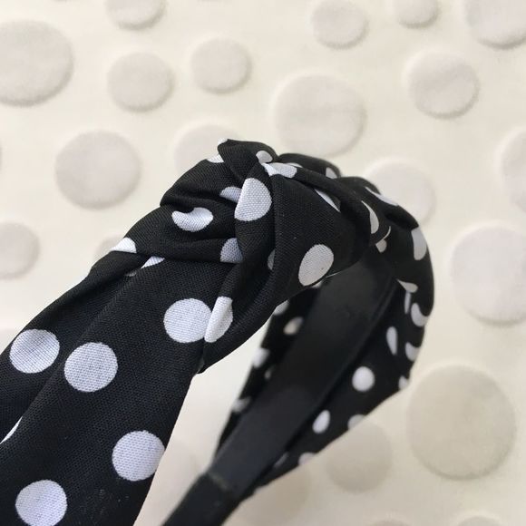 Headband, Black with White Polka Dot Print Fabric, Standard Size - Picture 3 of 5